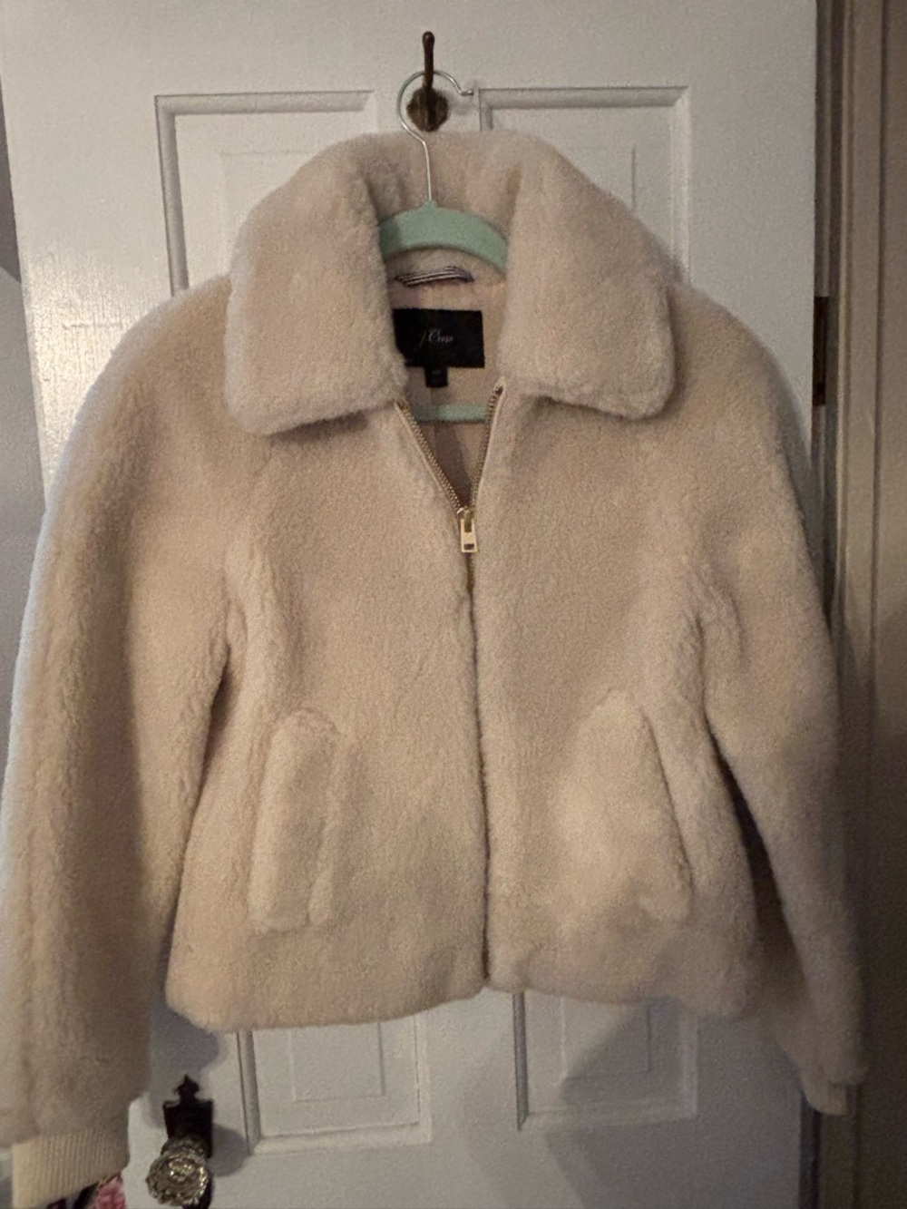 J. Crew XS Cream Faux-Shearling Zip Jacket
